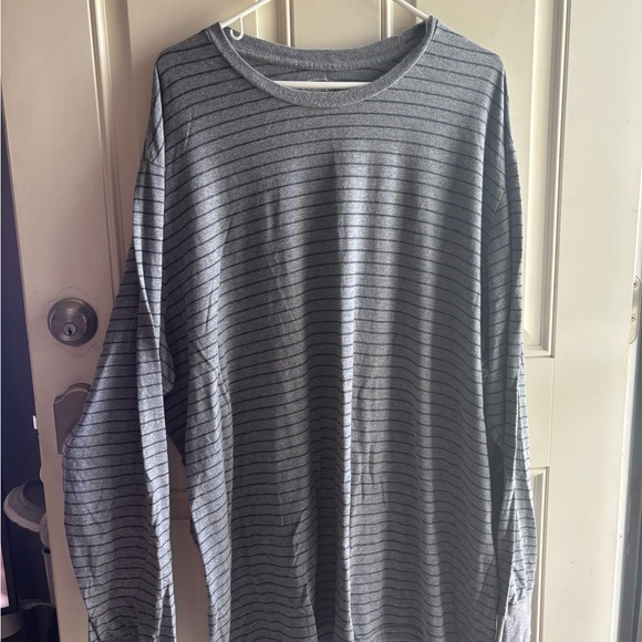 The Foundry Supply Co. Men's Charcoal Striped Long Sleeve Tee - Picture 1 of 4